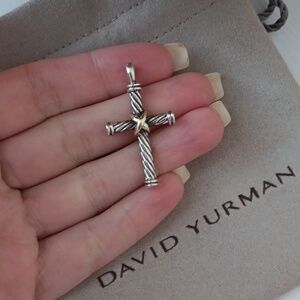 David Yurman Sterling Silver Religious Cross Pendant with Gold X